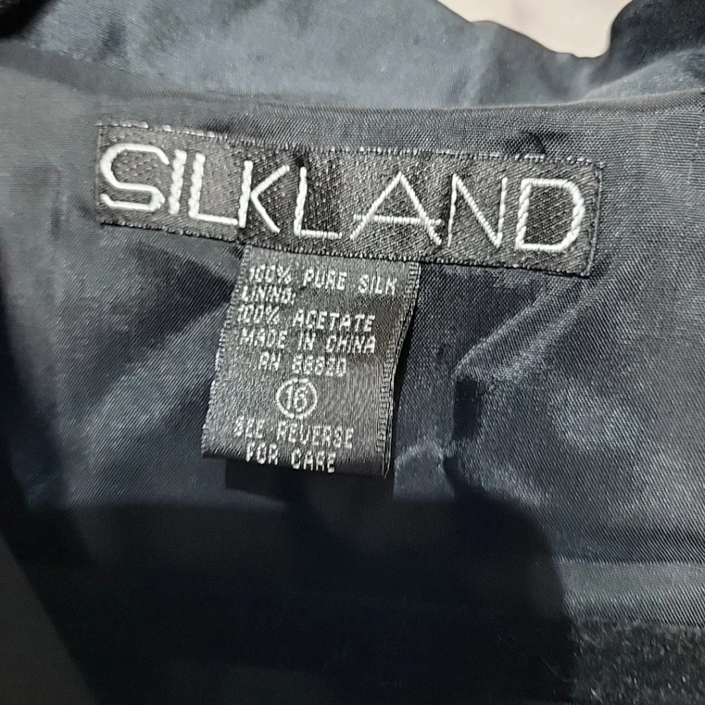 SILKLAND 100% Silk Black Jacket Button Up Embroidered Elephants Size‎ 16 Women's